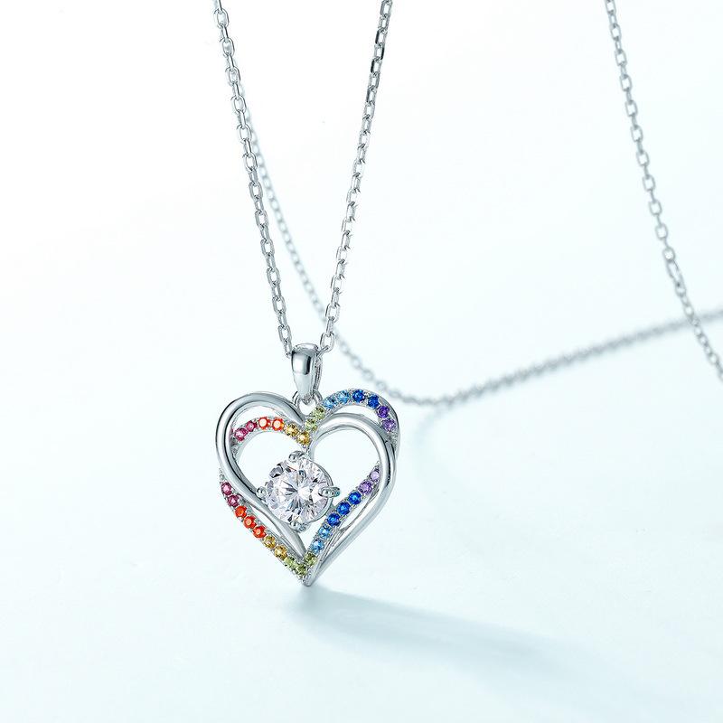Rainbow Heart Pendant S925 Silver Ocean Heart Clavicle Chain - European & American Fashion