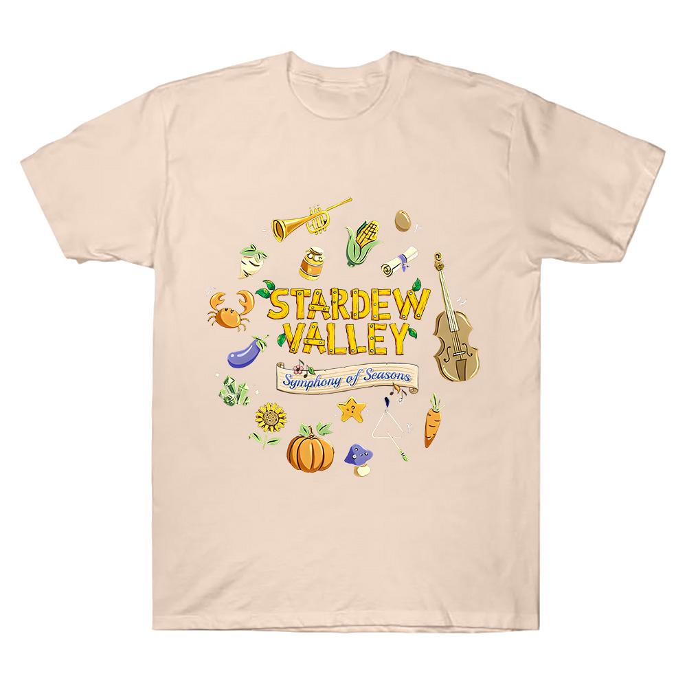 Футболка с туром «Симфония времен года» Футболка Stardew Valley Любителю игр Хлопок Короткий рукав Футболка Женская Мужская Хлопковая одежда Удобный топ