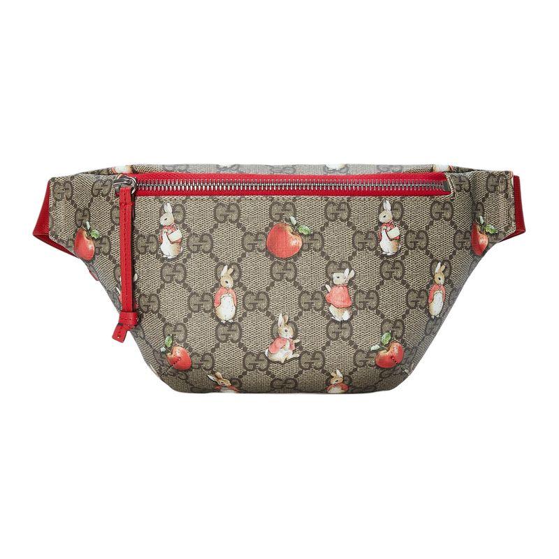 Gucci X Peter Rabbit™ Collaboration Animal Print Zipper Canvas And Leather Waist Bag Kids Waist Bag Ebony Green Red 502095-FACZL-8462