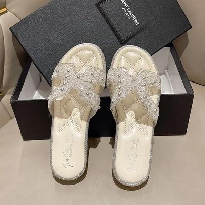 Модные мягкие женские шлепанцы со стразами и женские сандалии H Сандалии Маленькие размеры обуви Летняя обувь Распродажа Шикарные элегантные слайды высокого качества