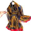 Large Shawl Commuter Sunscreen Light Luxury Silk Scarf Soft Yarn Scarf Women's Large Size Fashion Flower Temperament Simulation Silk