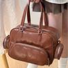 Одноплечевая ретро коричневая сумка для боулинга Осень Зима Новая Универсальная Повседневная Большая Сумка Для Поездок На Работу Простая Многокарманная Сумка