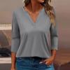 Жен. Футболка Футболка Сплошной цвет Рукав 3/4 Повседневные Выходные Мода Классический V-образный вырез Обычный Топ