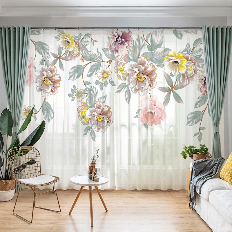 Nordic Ins Style Свежие зеленые растения Цветы Подсолнухи Гостиная Балкон Спальня Окна Занавеска Вуаль Крючок для штор Верхняя часть