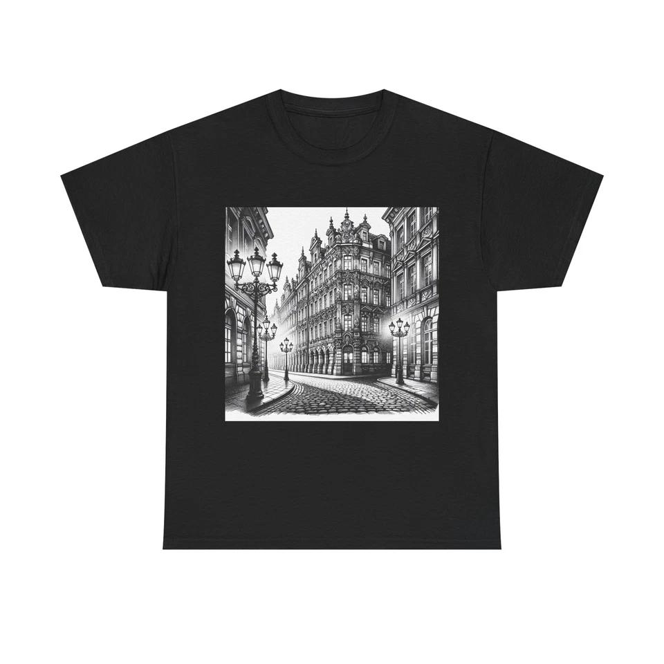 Unisex Adult T Shirt Vintage European City Ink Pen Cobblestone Ornate