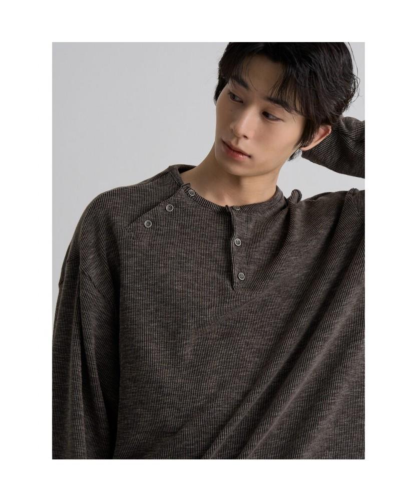 8SECONDS Waffle Button Henley Neck T-Shirt Brown