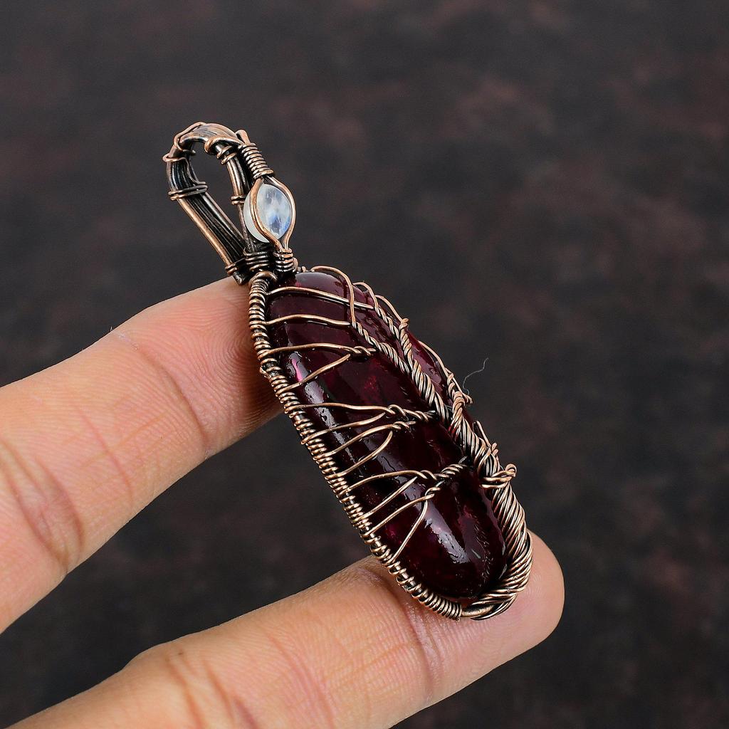 Подвеска из красного огненного лабрадорита «Дерево жизни», подвеска из медной проволоки с драгоценным камнем, подвеска из лунного камня, ювелирное изделие из медной проволоки ручной работы, свадебный подарок