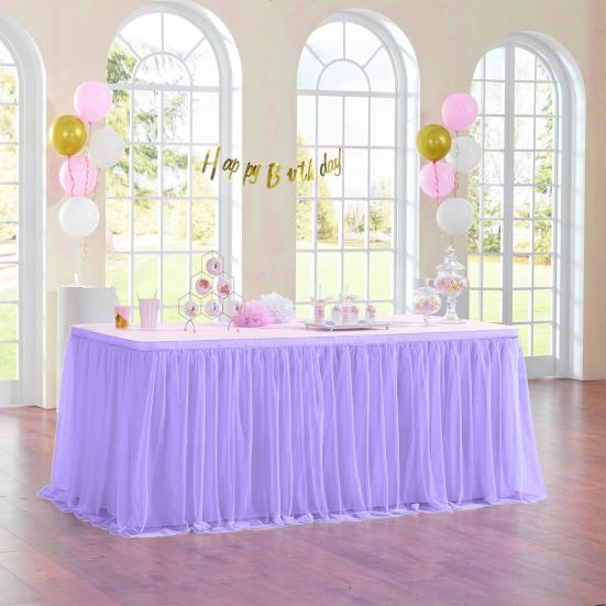 Tulle Table Skirt for Rectangular Tables 4/6/9ft Wrinkle Free Table Cloth with Tutu Skirt Reusable Tablecloth for Wedding Bridal Shower Birthday Party
