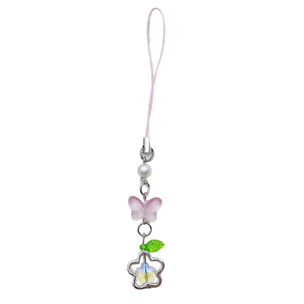Butterfly Phone Lanyard Four Leaf Clovers Pendant Keychain Flower Beaded Phone Chain Cellphone String Straps for Bag