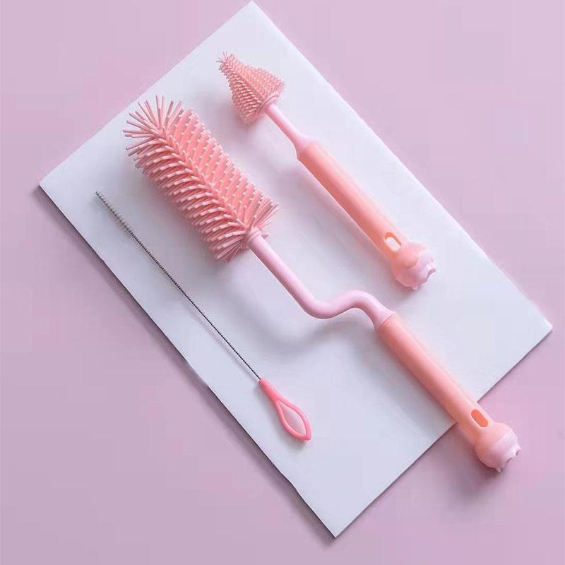 3 шт. щетка для чистки бутылочек для новорожденных, силиконовая вращающаяся на 360 градусов длинная ручка, щетка для чистки соски для бутылочек