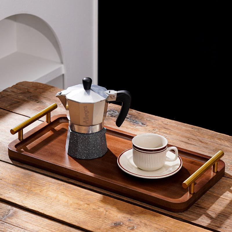 Деревянный поднос с золотистой металлической ручкой для стакана с водой, фруктов, еды, хлеба, всякой всячины, сервировочный поднос, органайзер для дома