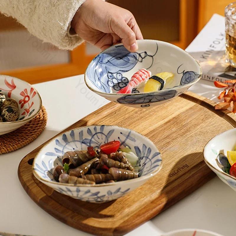 Творческая нестандартная керамическая тарелка с ретро-цветами, расписанными вручную, обеденные тарелки, домашние тарелки для завтрака, салата, фруктов, изысканная столовая посуда