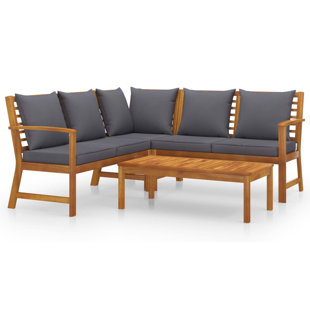 4 Piece Garden Lounge Set with Cushions Solid Acacia Wood