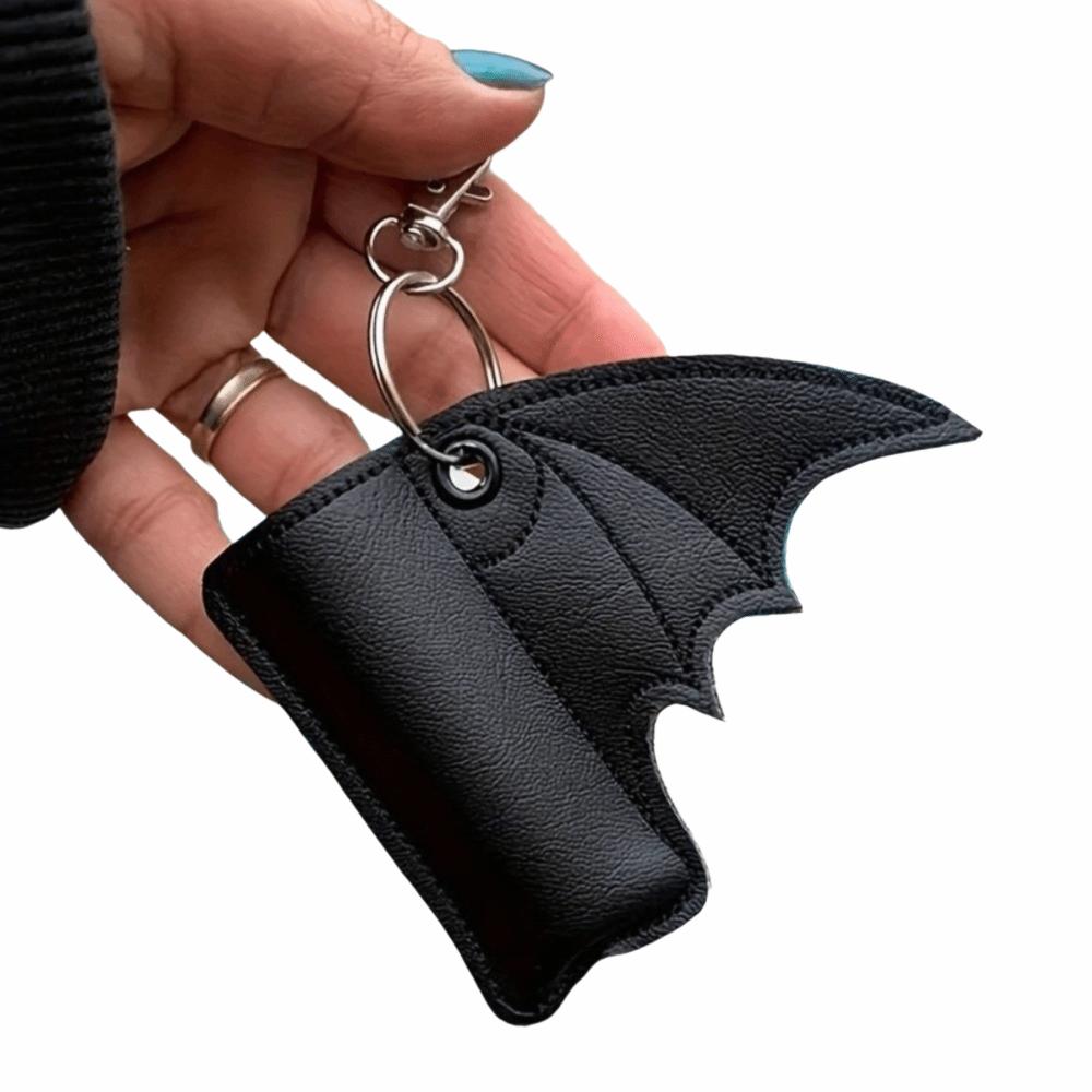 PU Leather Bat Pouch Keychain Black Wing Design Gothic Lipstick Holder Keychain Accessory Women