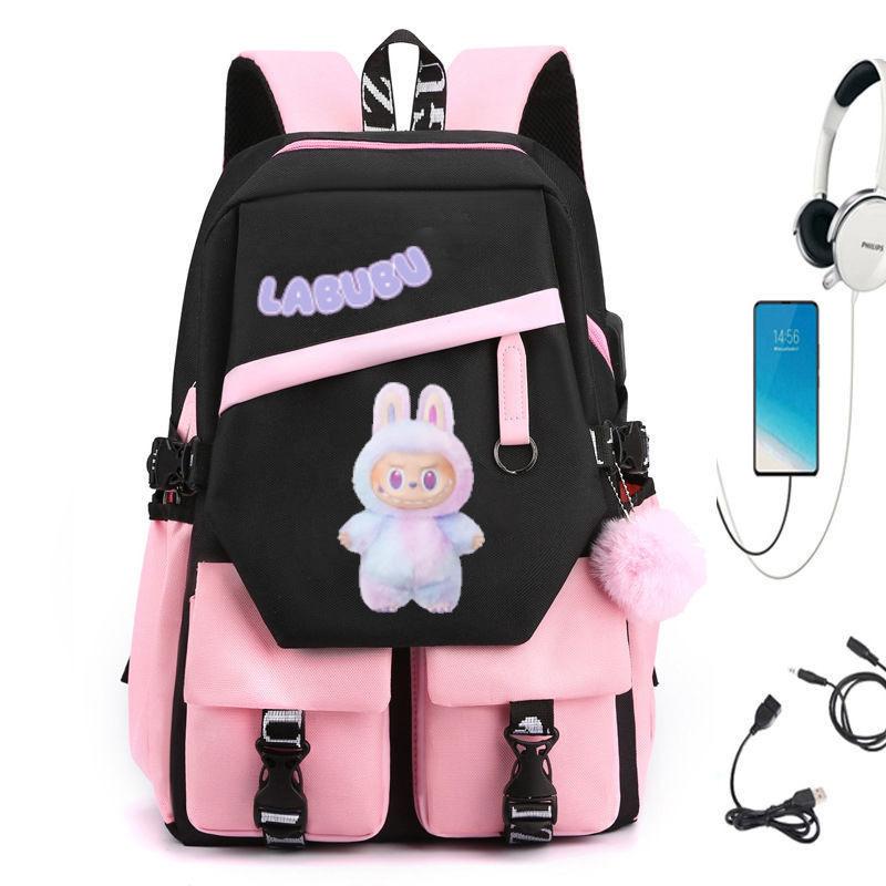 New POP MART Labubu School Bag USB Charging Student Junior High School Student Fashion Casual Backpack