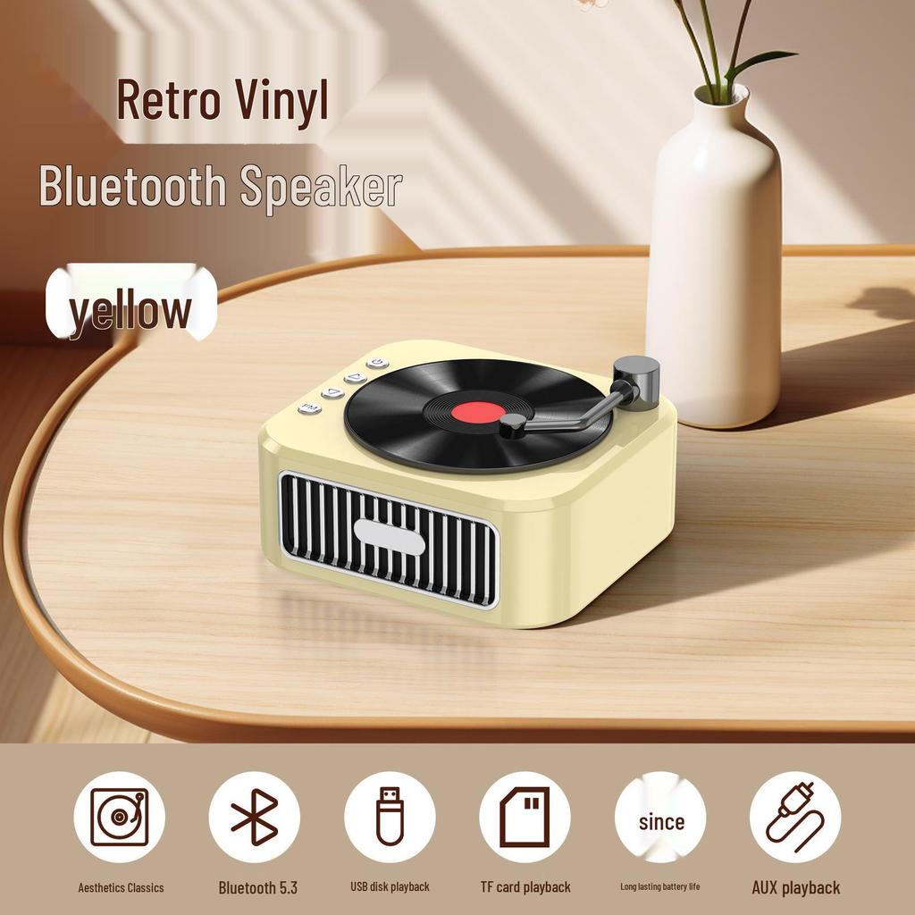 Creative Retro Vinyl Record Player: Portable Bluetooth 5.3 Speaker for Outdoor and Desktop Use