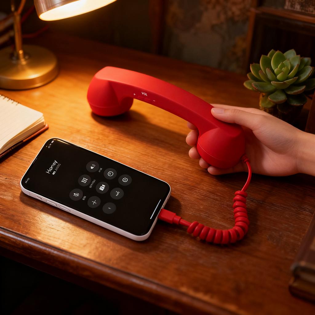 Type C Telephone Shape Handset Retro Wired Headset with Microphone for Android Phones Compatible with Most Type C Devices