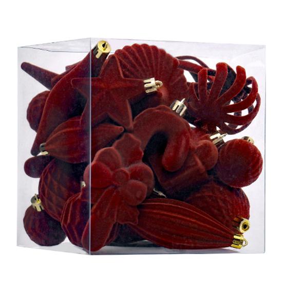 Набор из 28 бархатных елочных украшений: флокированные шары, звезда, елка