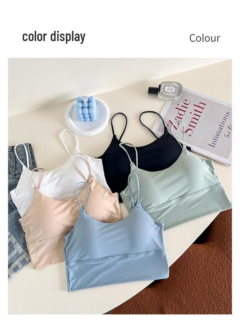 Бесшовный утягивающий топ-майка из ледяного шелка с нагрудными вкладышами