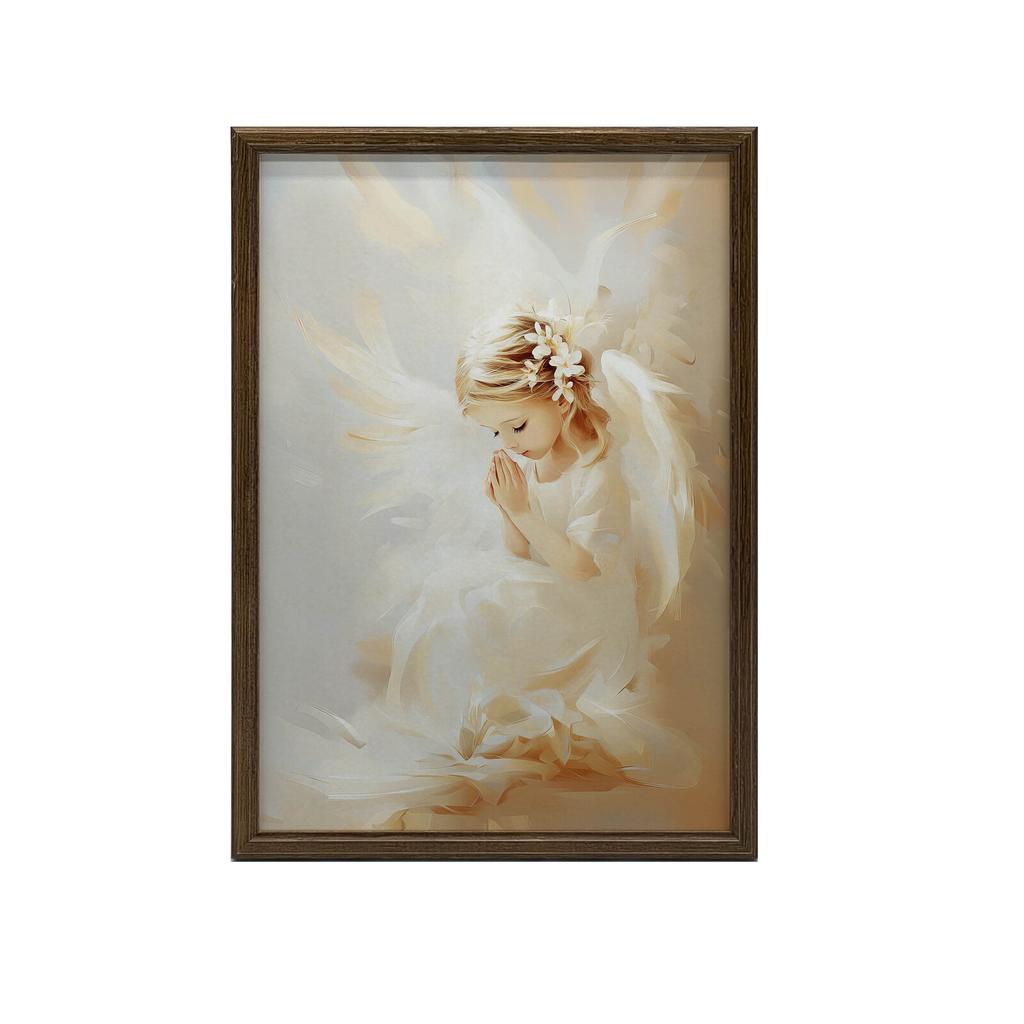 Angel In Flowers Angel In Flowers, 70X100 Cm, Wooden Frame Light Oak, Matte Paper 230 Gsm