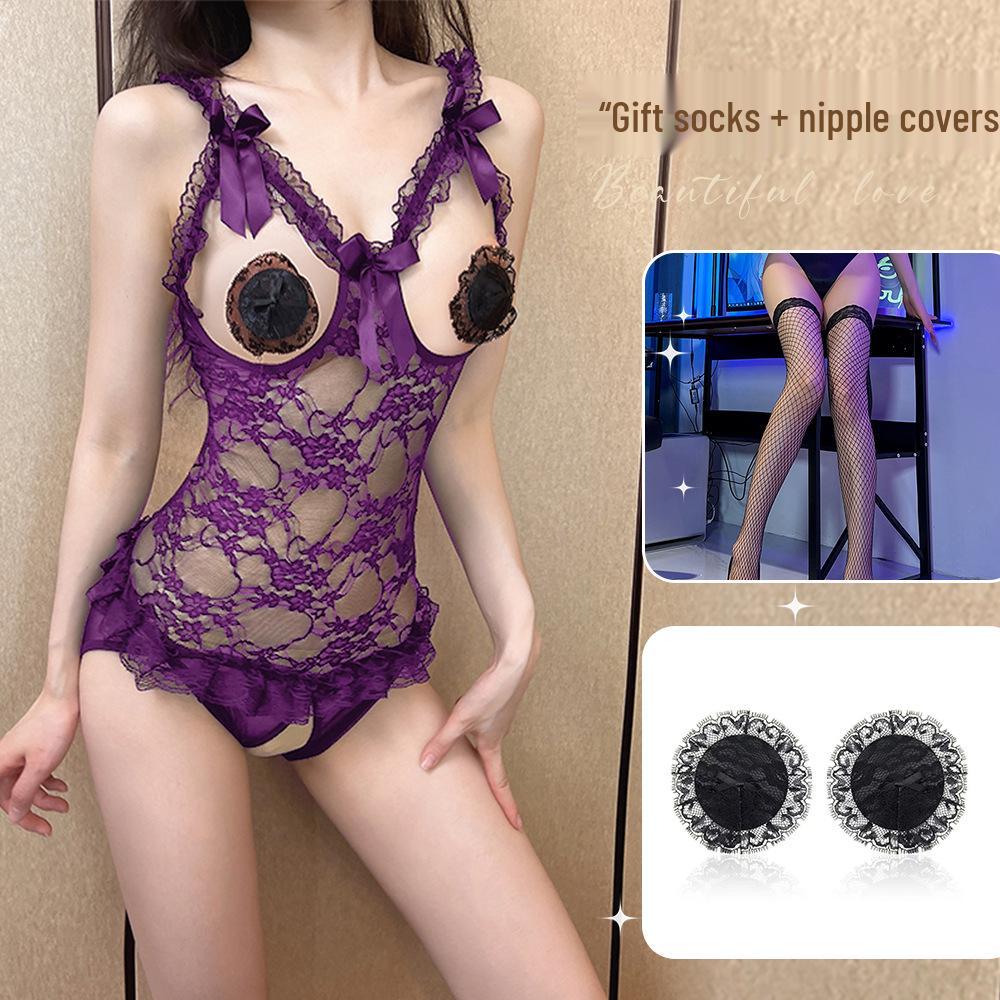 Кружевное нижнее белье Night Temptation - Сексуальный боди для сна с открытой промежностью для флирта