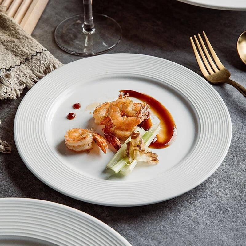 Light Luxury White Ceramic Round Flat Dinner Plate