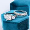 Europe and The United States Ladies Ring Ice Square Combination Ring Pattern Zircon Couple Fashion Design Wind Jewelry