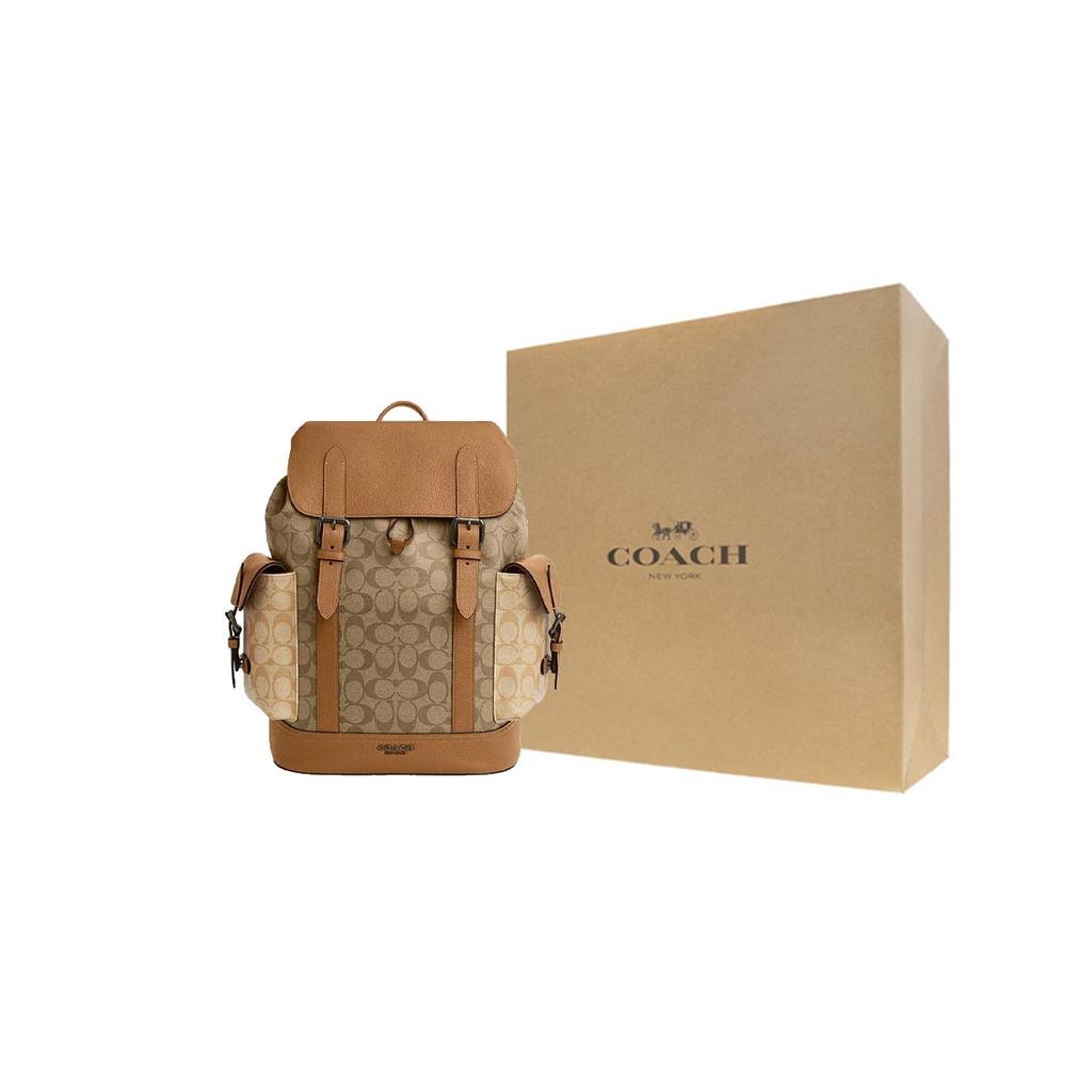 Coach Hudson 30 Classic Monogram Color Block Backpack Men backpack Light-Saddle-Brown CR335-QBMYC