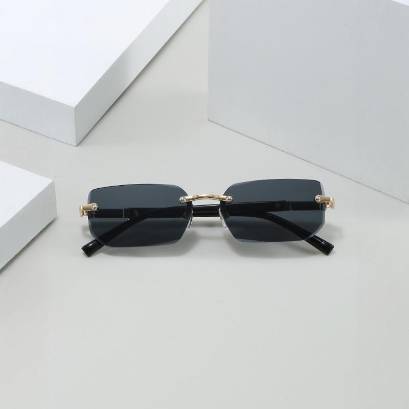 Стильные неполяризованные прямоугольные очки без оправы для мужчин и женщин - Модные золотистые металлические оправы