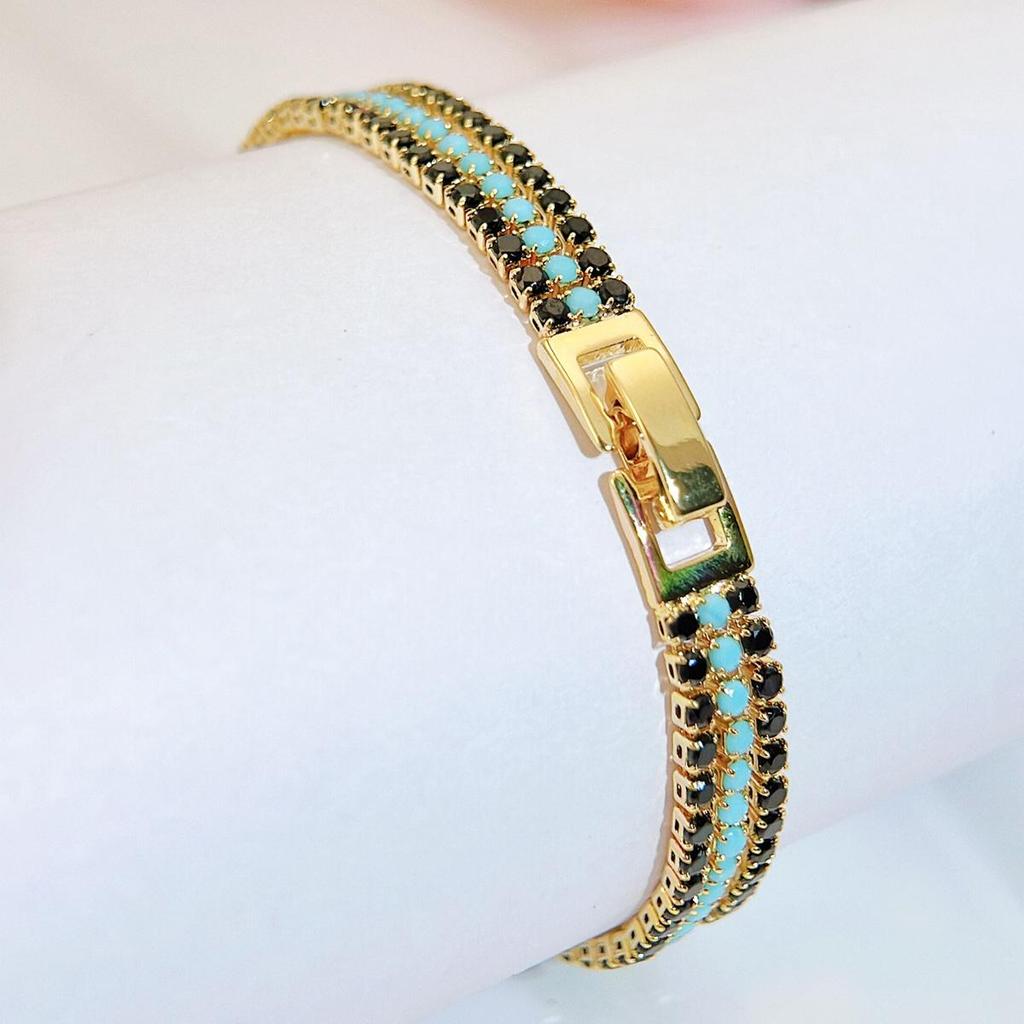 CMM Dubai с золотой инкрустацией, уникальный круглый матовый черный, синий CZ циркон, женский шикарный теннисный браслет-цепочка для женщин