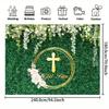 Communion photography background with green leaf wall floral cross and God bless design