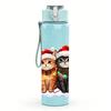 1PC Santa Hat Three Cats Christmas 750ml Color Plastic Sports Water Bottle Leakproof Flip Straw Lid Suitable for Sports Office Home Use