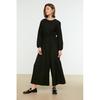Black Crew Neck Elastic Waist Comfortable Fit Wide Leg Jumpsuit TCTSS21TU0206