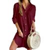 Spring and Autumn Women's Casual Long Sleeve Lapel Button Down Shirt Dress