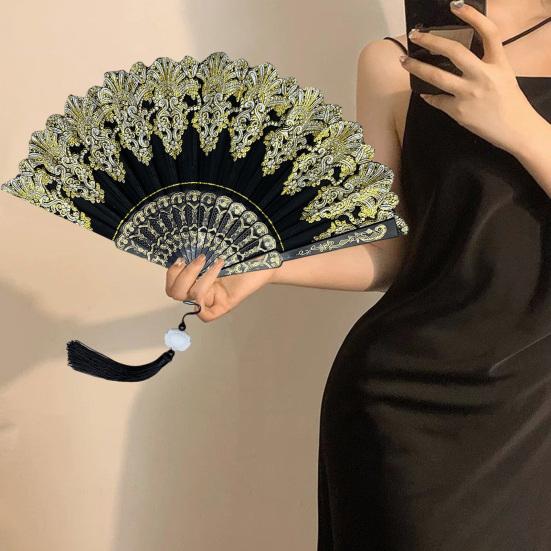 Chinese Style Folding Fan with Tassel Portable Summer Hand Held Fan Dance Performance Photo Props Party Costume Accessories Gift