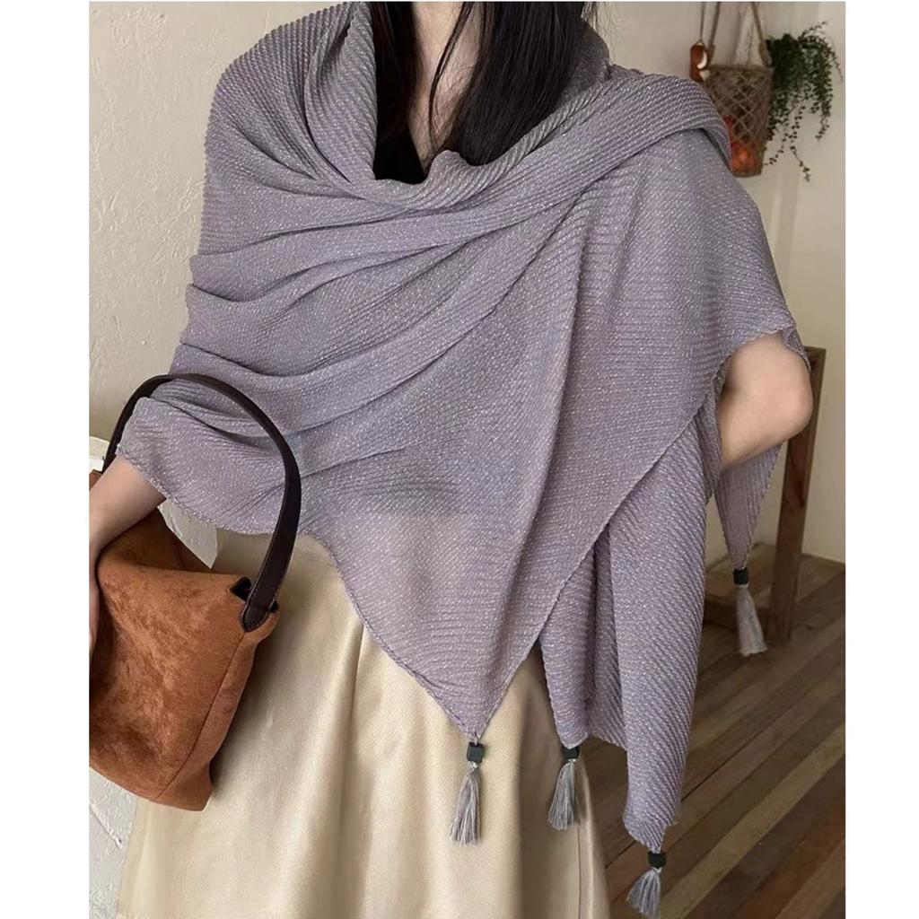 New Spring and Autumn Style Hanging Solid Color Scarf for Women's Literary Retro Versatile Shawl Thin Decorative Scarf Neck Fen