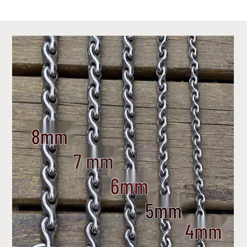 Sturdy Ribbed Chain Cowhide Handle Stainless Steel Anti-Bite Leash for Medium to Large Dogs