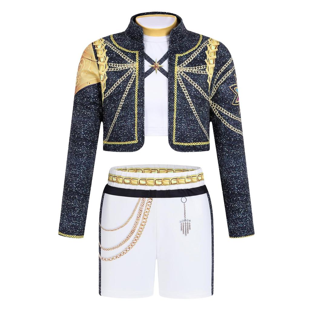 Girls Kids K-POP Singer Stage Rumi Zoey Mira Printing Outfit Halloween Cosplay Costume for Carnival Party Pretend Game Role Playing Dress Up Suit