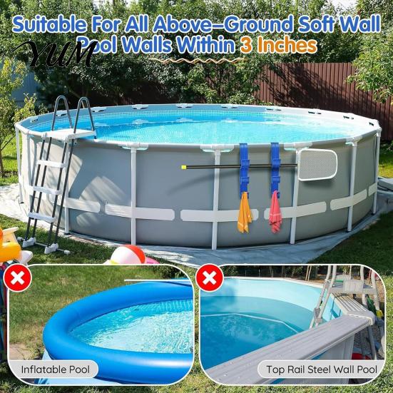 Easy Install Pool Side Storage Pole Hanger, Above Ground Hook, Heavy Duty Hanger Tool Holder for Skimmer, Vacuum Cleaning Tools, Fits Round Top Rails