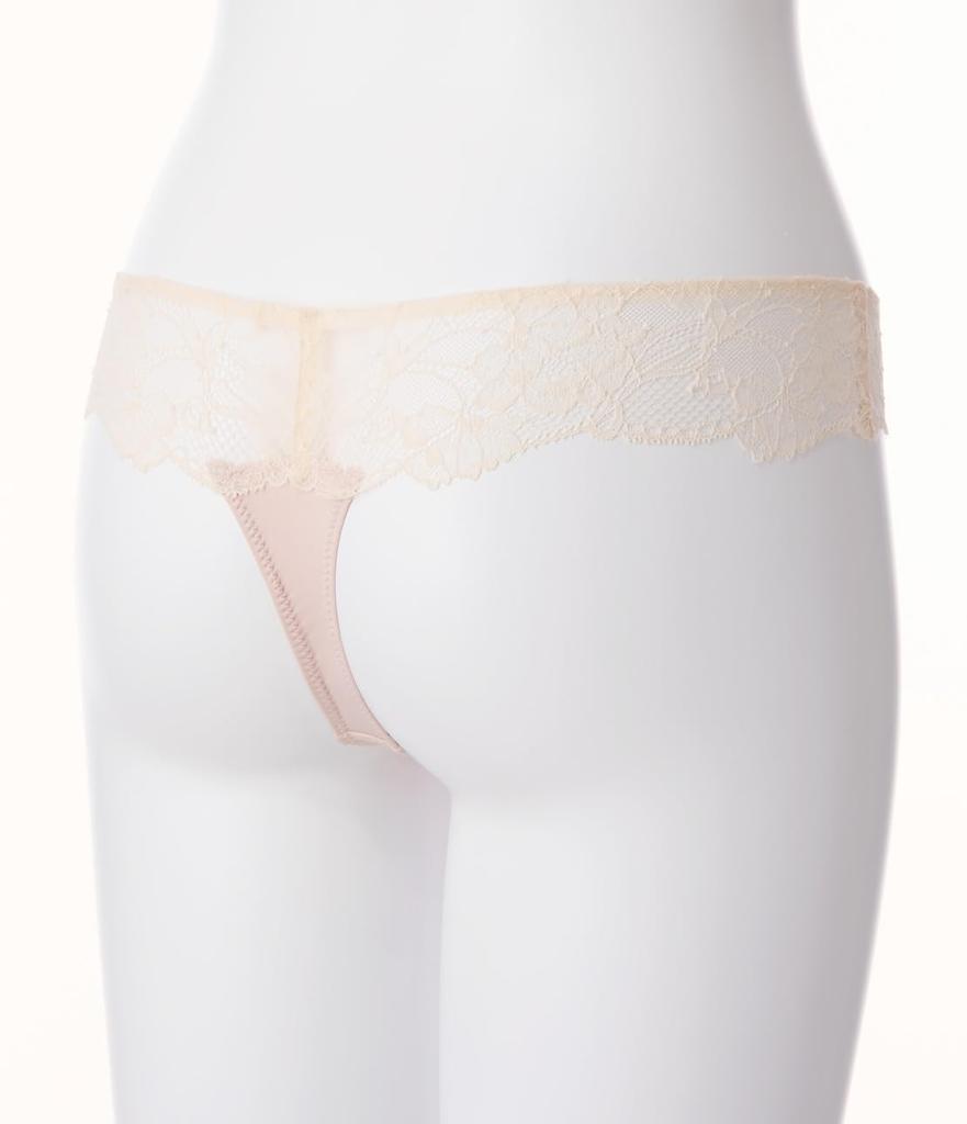 Peach John Nice Body Floating Pink Sizes Smooth To the Stretchy Fit Thong, Flower, Beige, M/L, T-Back Lace, Sheer, Touch,