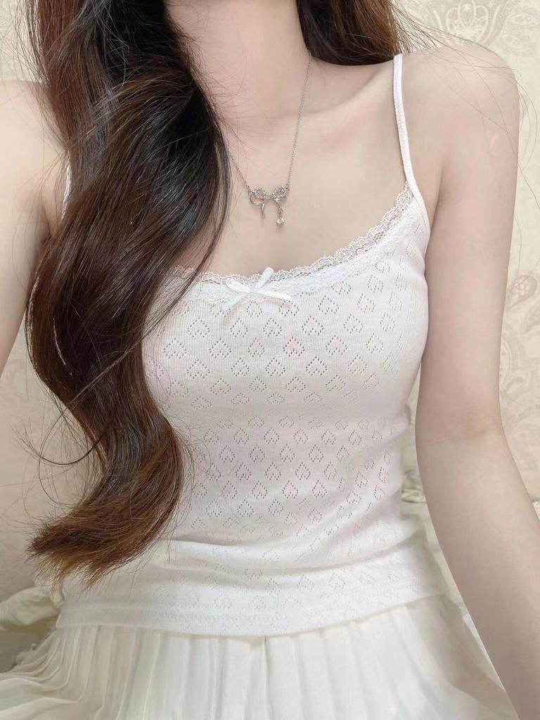 Женская белая кружевная майка 2023 года с шикарным коротким топом и стильной нижней рубашкой