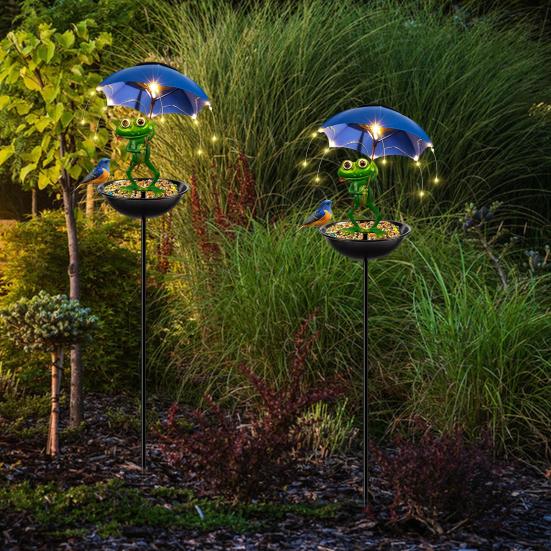 Солнечная кормушка для птиц Лягушка Садовый декор Конструкция с дренажными отверстиями Атмосферостойкая