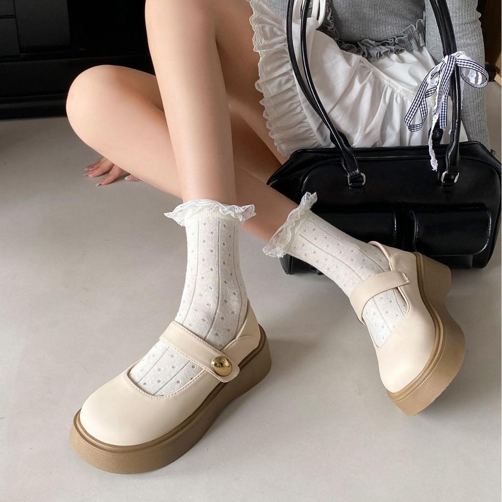 Туфли Мэри Джейн с круглым носком из маленькой кожи женские 2025 весна новая платформа-подошва французские лоферы толстый каблук британские ретро одинарные туфли