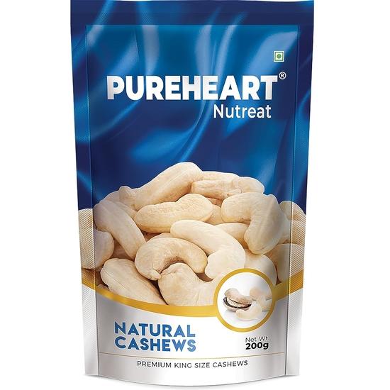 Pureheart Nutreat Natural Cashews (200 gm) Premium Whole Crunchy & Delicious Cashewnuts/Kaju/Dry Fruit - Resealable Pouch