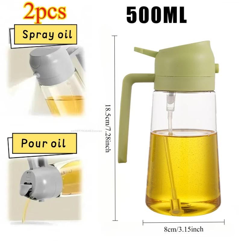 2 in1 Oil Spray Bottle Plastic Kitchen Barbecue Cooking Olive Oil Dispenser Oil Jar Baking Vinegar Soy Sauce Spray Container