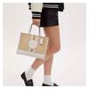 COACH Dempsey 30 Embossed Logo Stripe Classic Presbyopic Snaps Pebble Jacquard and Leather Shoulder Handbag Large Women's Gold and Light Khaki Chalk