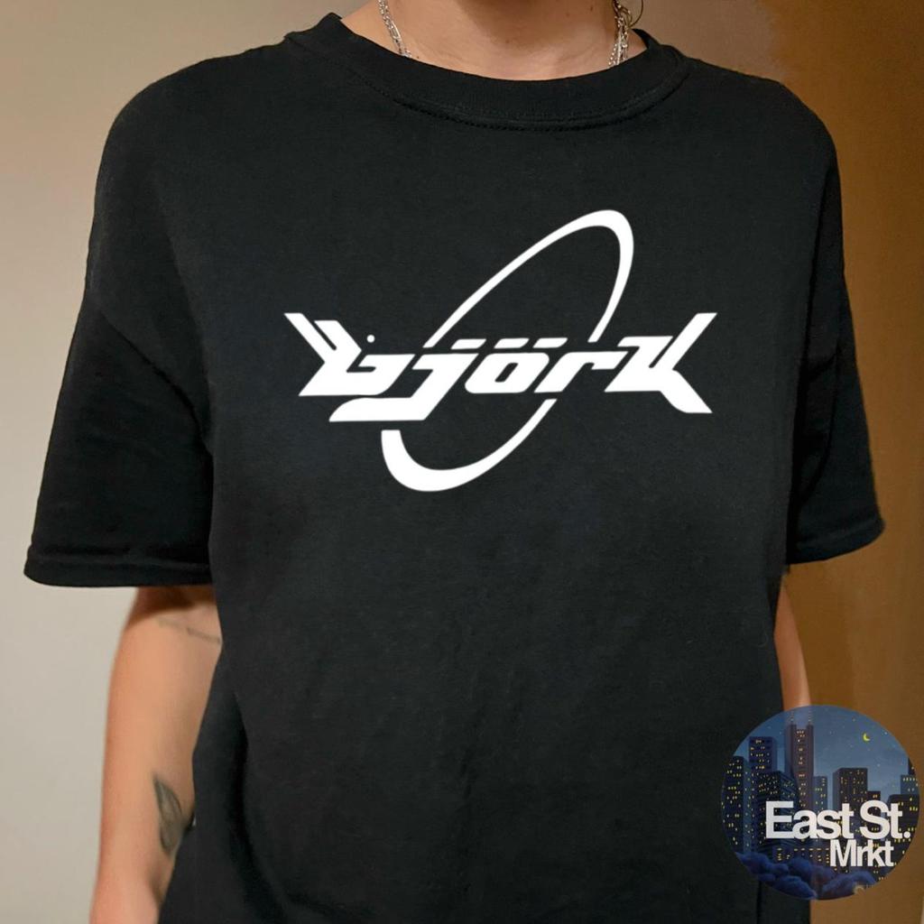 Bjork Y2K Logo Graphic T-Shirt: Vintage Pop Style, Retro Music Tee