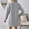 Платье весна-осень с фактурными длинными рукавами и круглым вырезом, однотонное свободное прямое мини-платье, короткое платье-пуловер для поездок на работу, свиданий, путешествий