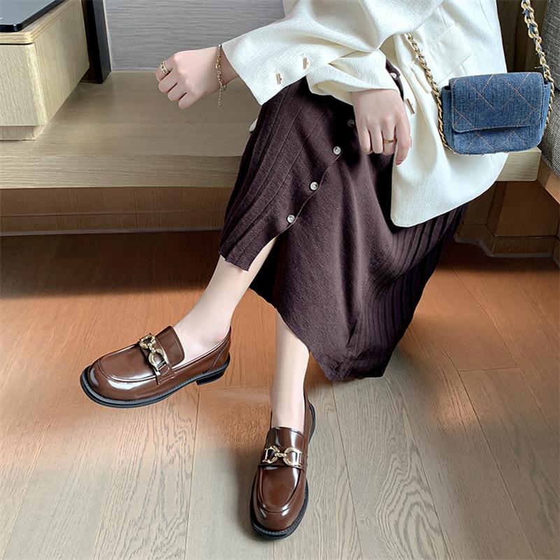 Meotina Женские лоферы из натуральной кожи с круглым носком на плоской подошве с металлическими украшениями, женская модная повседневная обувь, весна-осень, черный, коричневый 40