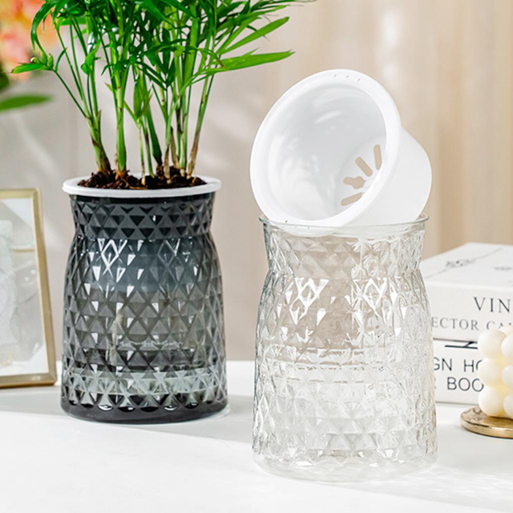 Self Watering Plant Pot Transparent Plastic Flower Pot Double-layer Automatic Lazy Potted Flower Pot Hydroponic Flowerpot